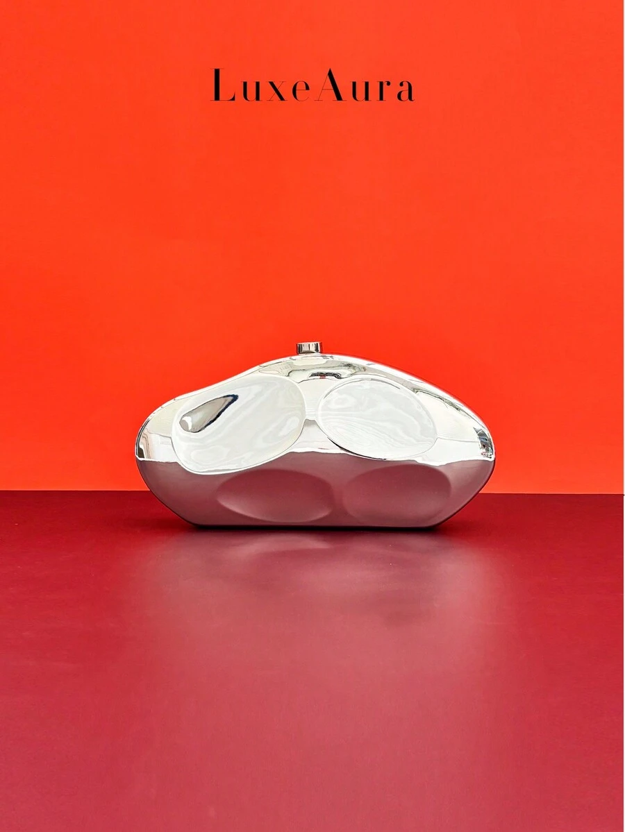 2024 金属亚克力不对称形状手拿包，轻巧奢华雕塑设计晚宴包，适合派对、度假、女士单肩斜挎包 - 銀色 - 查看 1