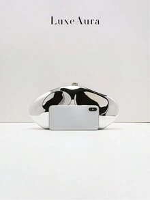 2024 金属亚克力不对称形状手拿包，轻巧奢华雕塑设计晚宴包，适合派对、度假、女士单肩斜挎包 - 銀色 - 查看 8