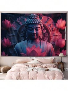 1 件佛像印花挂毯，家居装饰，现代涤纶方形装饰挂毯，适用于客厅和卧室，房间装饰，房间旗帜，挂毯 - 彩色 - 查看 3