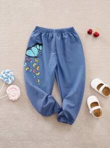 Yierying Young Girl Cute Butterfly Pattern Light Blue Comfortable Casual Pants - Baby Blue - View 1