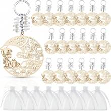 50 Pcs Angel Baptism Wood Keychains Moon Design Decorations With 50 Organza Bags For Christening Party(White Bead) - 彩色 - 查看 1