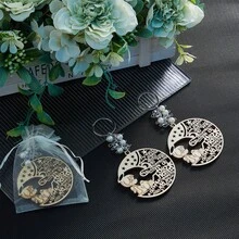 50 Pcs Angel Baptism Wood Keychains Moon Design Decorations With 50 Organza Bags For Christening Party(White Bead) - 彩色 - 查看 7