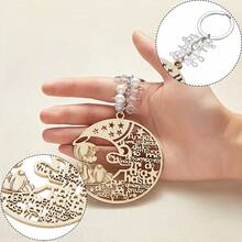 50 Pcs Angel Baptism Wood Keychains Moon Design Decorations With 50 Organza Bags For Christening Party(White Bead) - 彩色 - 查看 6