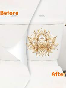 1 件金色花叶马桶座贴纸，带金色装饰叶 - 不对称形状，一次性贴纸，陶瓷表面，粘性塑料装饰，植物主题浴室装饰 - 金色花卉葉馬桶貼 - 查看 8