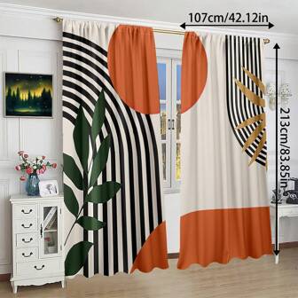 2 pezzi Tende trasparenti decorative con stampa a linee geometriche e passante per asta, in tessuto di poliestere a stampa digitale per soggiorno, cucina, camera da letto, studio, design moderno e minimalista, versatili e abbinabili