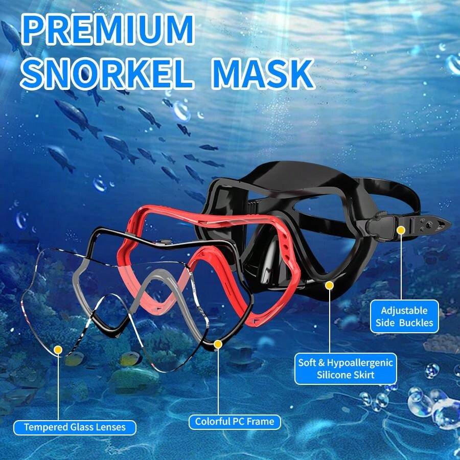 1set Adult Snorkeling Gear Adult Snorkel Mask & Tube Set, Tempered