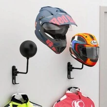 1 件装摩托车头盔架壁挂式不锈钢头盔架 180 度旋转挂钩带双钩自行车头盔架直销 - 黑色 - 查看 2