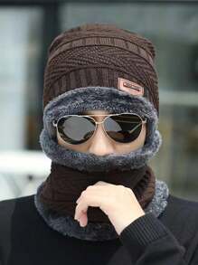 Cachecol e Gorro de Inverno com Gorro Quente Acolchoado Tricotado para Ciclismo ao Ar Livre, Gorro de Lã de Inverno para Homens, Gorro Puxado para Baixo, Gorro de Inverno