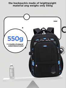 新款小学男生背包，适合1-3-6岁和6-12-16岁男孩，轻便休闲经典款Ren's背包，大容量学生背包 - 黑色 - 查看 6