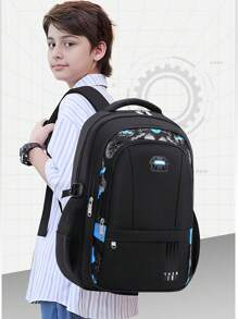 新款小学男生背包，适合1-3-6岁和6-12-16岁男孩，轻便休闲经典款Ren's背包，大容量学生背包 - 黑色 - 查看 11