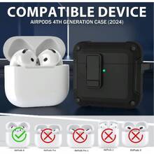 Locking Compatible With AirPods 4 Gen (2024), Rugged TPU Case Cover For AirPods 4 Case With Security Lock And Auto-Open For Airpods 4th Generation Earbuds Shockproof Case Drop-Protection Cover With Cleaner Kit