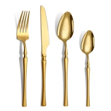 24 Pieces Gold Stainless Steel Cutlery Fork Spoon Knife Table Spoon - NEXUS MARKET - Vàng - Xem 7