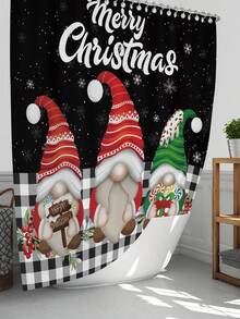 4 件套圣诞黑色雪花背景三个小矮人多功能装饰浴室防水浴帘，带 12 个挂钩、防滑浴室垫、U 型地垫和圆形马桶盖套装，适用于所有浴室场景 - 彩色 - 查看 2