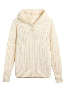 Women's Casual Fashionable Versatile Loose Fit Apricot Hoodie Sweater - Beige - View 3