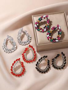 1 Cặp bông tai hình giọt nước bằng đá Rhinestone rỗng thời trang và quý phái, đồ trang trí đầy màu sắc và thanh lịch, quà tặng thích hợp cho phụ nữ - Nhiều màu - Xem 1