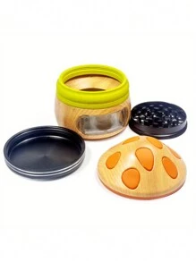 Cute Mushroom Zinc Alloy Metal Spice Grinder, 4 Layers Tobacco Grinder, Portable Stylish Wood Like Spice Grinder, Come With Cleaning Brush, Cone Holder Tubes, 5-In-1 Gift For Women Men - 彩色 - 查看 3