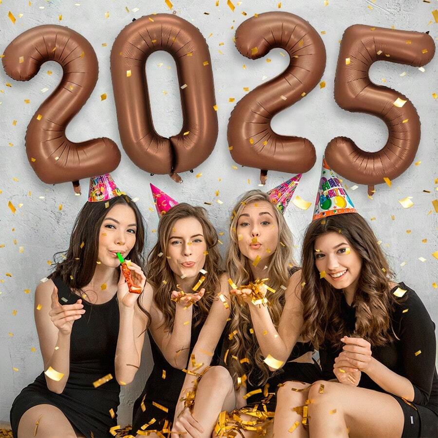 40 Inch Caramel Chocolate Number 2025 Foil Balloon, Oversized Chocolate Number Balloon For Birthday Party, Anniversary Celebration, New Year, Christmas Decoration, Photo Backdrop - Chocolate - View 1