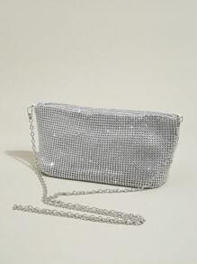 女士锁子甲手拿包晚宴包，水晶链网闪光晚宴单肩包，可拆卸链条，优雅精致的方形派对晚宴包，斜挎晚宴包，派对女孩手拿包，女士，适合派对、婚礼、舞会、晚宴/宴会，适合女士的最佳礼物，适合狂欢节婚礼手提包，适合派对和舞会 - 銀色 - 查看 1