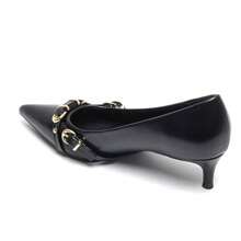 Black Low Heel Pumps With Gold Buckle Details – Assured Elegance For Women - Black - View 3