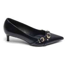 Black Low Heel Pumps With Gold Buckle Details – Assured Elegance For Women - Black - View 2