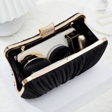 Elegant Ladies Pleated Evening Clutch Bag Bling Rhinestone Buckle Formal Party Purse For Women Wedding Dinner Handbag With Chain - 粉色 - 查看 7