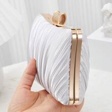 Elegant Ladies Pleated Evening Clutch Bag Bling Rhinestone Buckle Formal Party Purse For Women Wedding Dinner Handbag With Chain - 粉色 - 查看 5