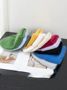 1pc Women's Solid Color Knit Hat, Fashionable Loose Knitted Cap, Soft & Warm Rabbit Hair Large Circumference Beanie, Suitable For Outdoor Travel In Autumn/Winter - Knitted Hat - View 6