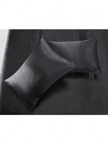 4 Pcs Smooth Satin Silk Sheet Set Deep Pocket Bed Sheet Wrinkle Fade Resistant - 黑色 - 查看 2