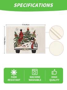 1 件/4 件/6 件圣诞冬季餐垫、圣诞车、冬青树花瓶麋鹿亚麻餐垫、防污餐垫，适用于家庭、餐厅、餐桌装饰、家居用品