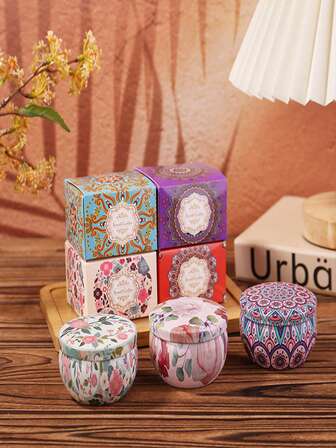 Scented Candle Decor, Soy Wax Candle With Printed Pattern, Tin Box, Smokeless Home Fragrance Rama Decoration Rama Gifts Birthday Graduation