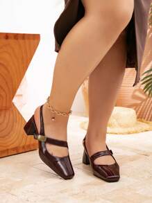 Plus Size Mid Heel Backless Casual Pumps, Versatile For Commute And Daily Wear