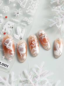 4 张闪光 5D 冬季圣诞指甲贴纸白银金色麋鹿企鹅猫铃铛雪花蝴蝶结灯球圣诞树条纹线 DIY 指甲装饰 - 彩色 - 查看 6