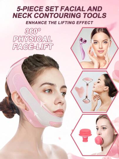 5 Pieces Set Face And Neck Protection Sleeping Protector, Face Protection Face Exerciser,Beauty,Skin Care Products,Spa,Self Care,Skin Care Tools,Face Care,Esthetician Supplies,Massage,Face Massage Tool,Face Roller