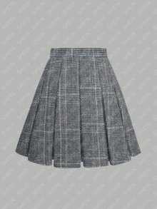 Plus Size Retro Plaid High Waist Pleated Skirt - Blue - View 2
