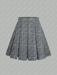 Plus Size Retro Plaid High Waist Pleated Skirt - Blue - View 1