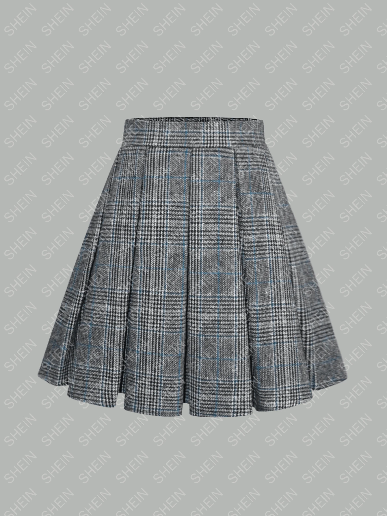 Plus Size Retro Plaid High Waist Pleated Skirt - Blue - View 1