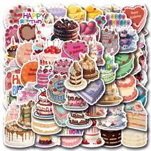 60 张生日快乐蛋糕贴纸乙烯基美学贴纸，适用于剪贴簿、日记、笔记本电脑、保险杠、滑板、水瓶、电脑、手机、卡通、安全帽、汽车贴纸和贴花 - 彩色 - 查看 1