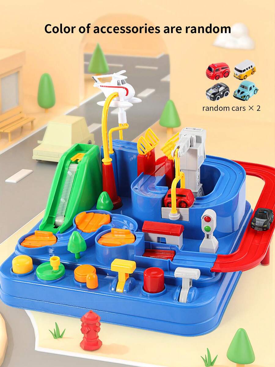 1 件儿童赛车冒险玩具、轨道赛车益智游戏玩具、幼儿礼物（颜色随机，附赠 2 辆迷你汽车）