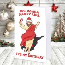 1 张有趣的耶稣跳舞圣诞贺卡，带信封 - 我们要像我的生日一样开派对，非常适合朋友和家人，幽默的节日问候，独特的圣诞礼物 - 彩色 - 查看 4