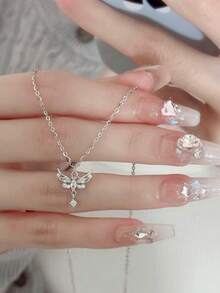 1 chiếc vòng cổ bướm Zirconia cao cấp thiết kế sang trọng thời trang, thích hợp để đeo hàng ngày - Bạc - Xem 2