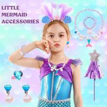 Girls Mermaid Costume, Girls Princess Dress With Mermaid Accessories, Long Evening Dress Costume For Girls, Mermaid Dress For Cosplay, Carnival, Wedding, Birthday Party - 彩色 - 查看 4