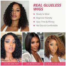 Smilegirl Short Bob Wear And Go Glueless Curly 5x5 Closure Wigs Human Hair Pre Plucked Pre Cut Deep Wave Human Hair Wigs With Elastic Band For Women Water Wave Wigs Cyber Monday Christmas Holiday Gift Party - Natural Black - 查看 6