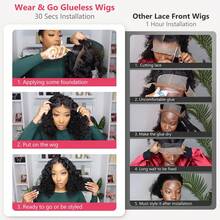 Smilegirl Short Bob Wear And Go Glueless Curly 5x5 Closure Wigs Human Hair Pre Plucked Pre Cut Deep Wave Human Hair Wigs With Elastic Band For Women Water Wave Wigs Cyber Monday Christmas Holiday Gift Party - Natural Black - 查看 4