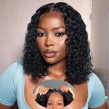 Smilegirl Short Bob Wear And Go Glueless Curly 5x5 Closure Wigs Human Hair Pre Plucked Pre Cut Deep Wave Human Hair Wigs With Elastic Band For Women Water Wave Wigs Cyber Monday Christmas Holiday Gift Party - Natural Black - 查看 2