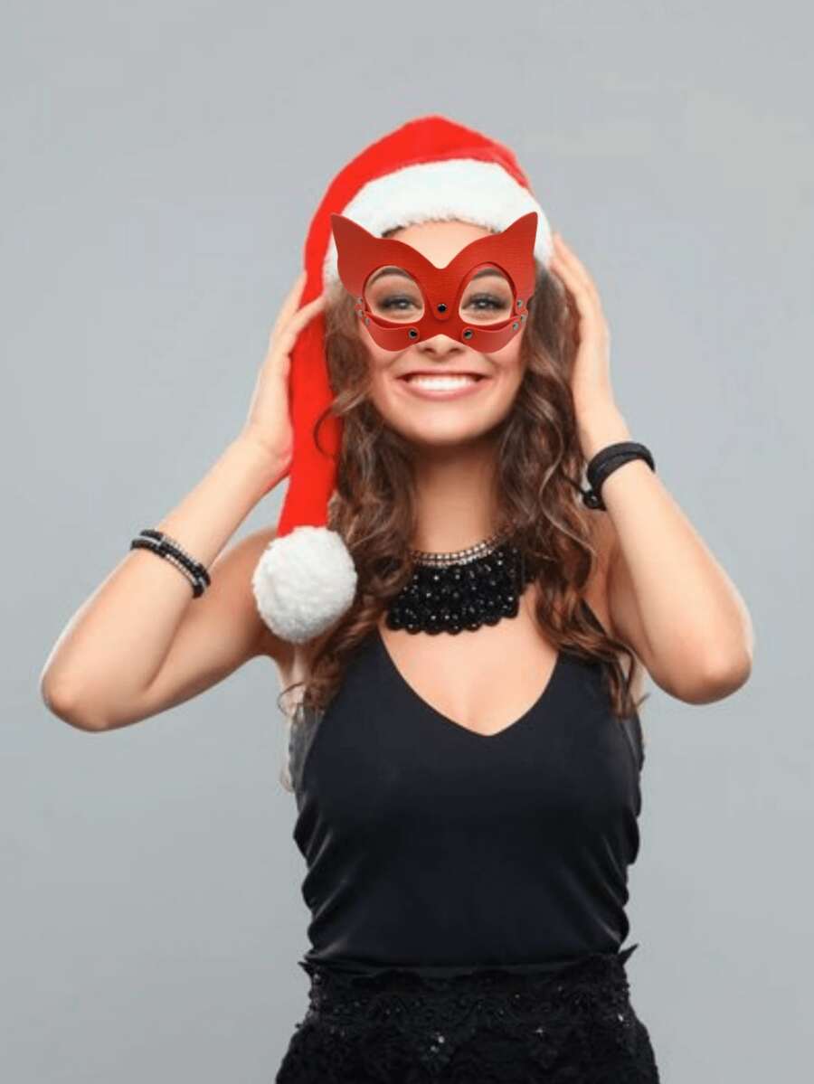 1 件红色 PU 皮革性感猫女面具，成人用品，女性角色扮演性感圣诞猫女眼罩，成人情趣道具，适合情侣圣诞游戏派对，角色扮演 - 紅色 - 查看 1