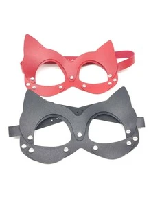1 件红色 PU 皮革性感猫女面具，成人用品，女性角色扮演性感圣诞猫女眼罩，成人情趣道具，适合情侣圣诞游戏派对，角色扮演 - 紅色 - 查看 5
