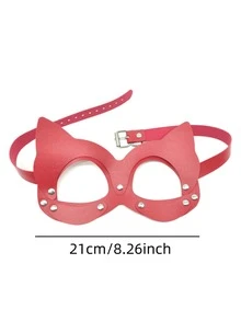 1 件红色 PU 皮革性感猫女面具，成人用品，女性角色扮演性感圣诞猫女眼罩，成人情趣道具，适合情侣圣诞游戏派对，角色扮演 - 紅色 - 查看 3