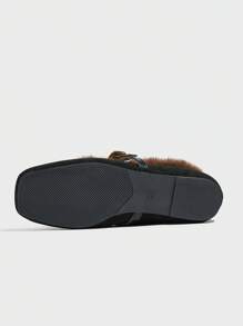 Mocassins femininos de camurça macia com forro de pele, mocassins planos com forro térmico quente, sapatos casuais para ambientes internos com pele de coelho espessada