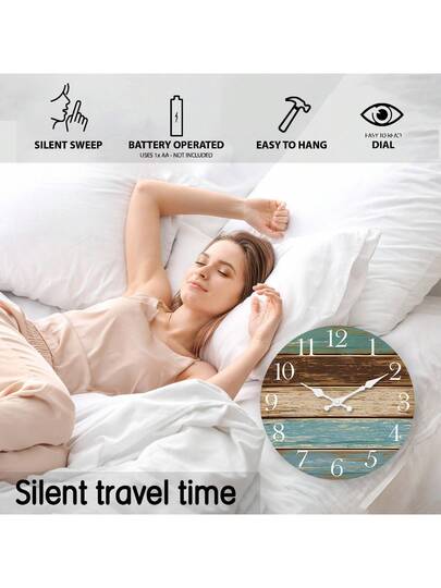 1pc Large Vintage Distressed Faux Wood Grain Pattern Wand Clock, 10 16 Inches Round Silent Battery Operated Klok Living Room, Bedroom, Farmho Kitchen, Home Friends (Batteries Not Included) Room view 8