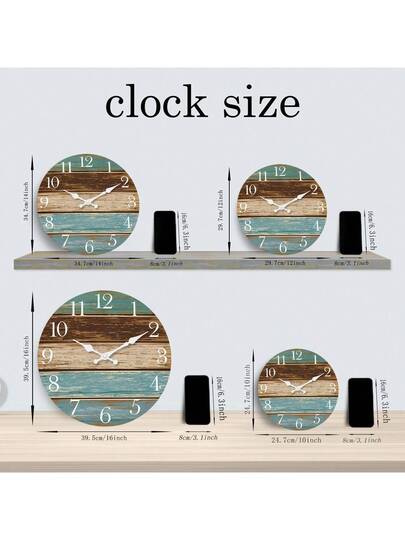 1pc Large Vintage Distressed Faux Wood Grain Pattern Wand Clock, 10 16 Inches Round Silent Battery Operated Klok Living Room, Bedroom, Farmho Kitchen, Home Friends (Batteries Not Included) Room view 3